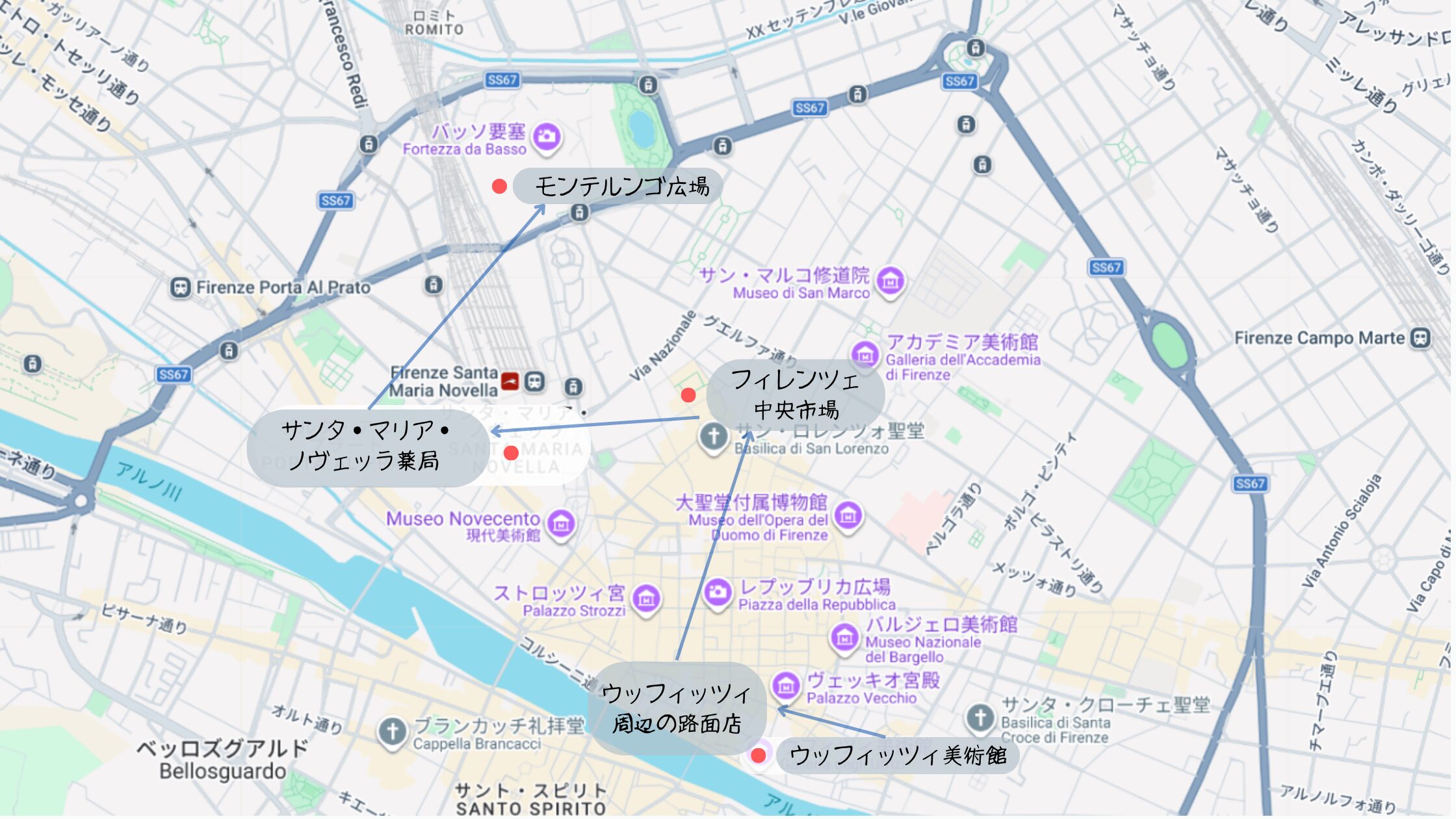 フィレンツェお土産ルートマップ