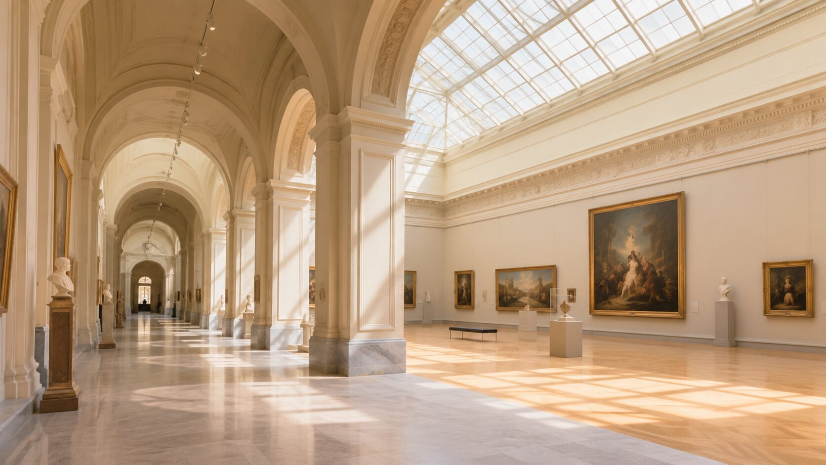 美術館内のイメージ(高い天井・回廊・光の差し込む展示室の雰囲気)